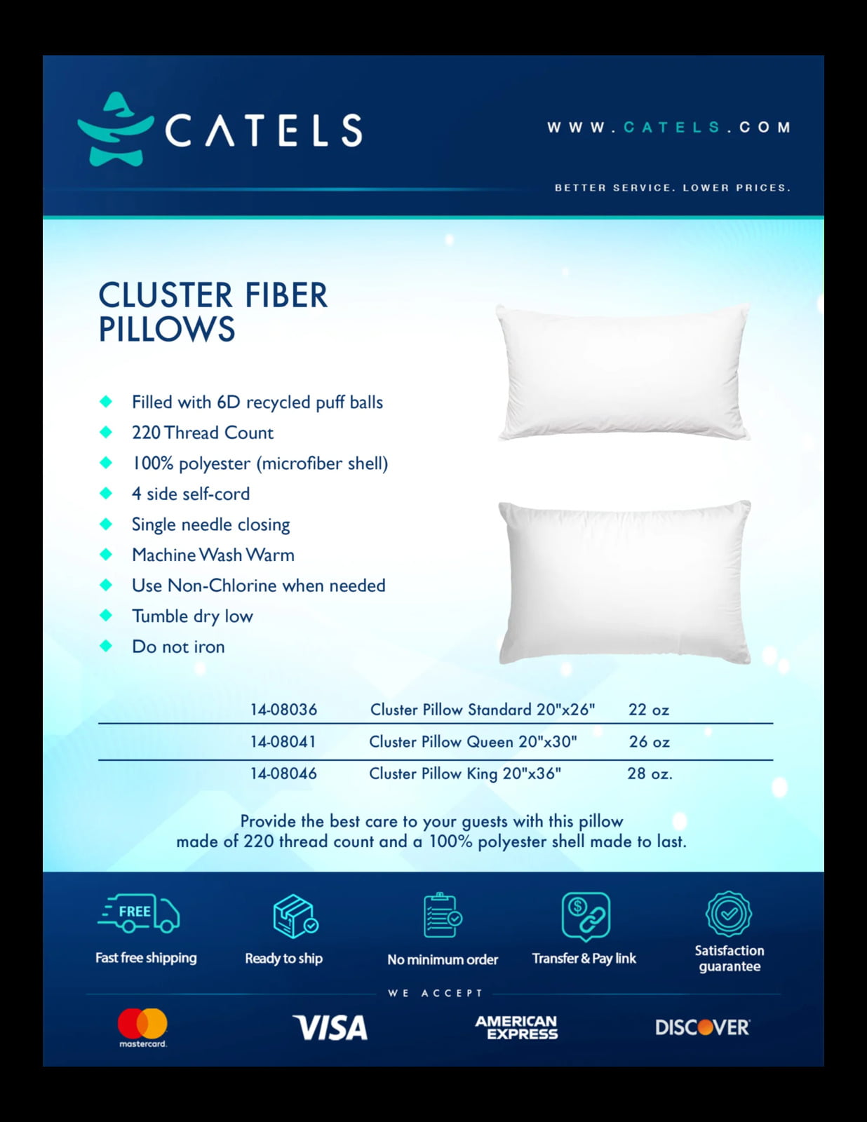 Whitex Pillow Cluster Fiber Standard 20" x 26" 22 oz. Fill
